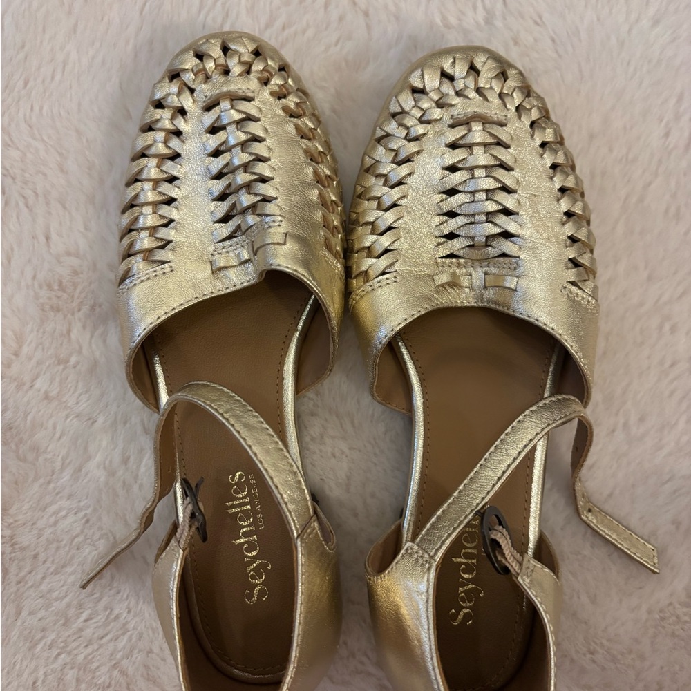 Seychelles Metallic Gold Woven Slingback Flats